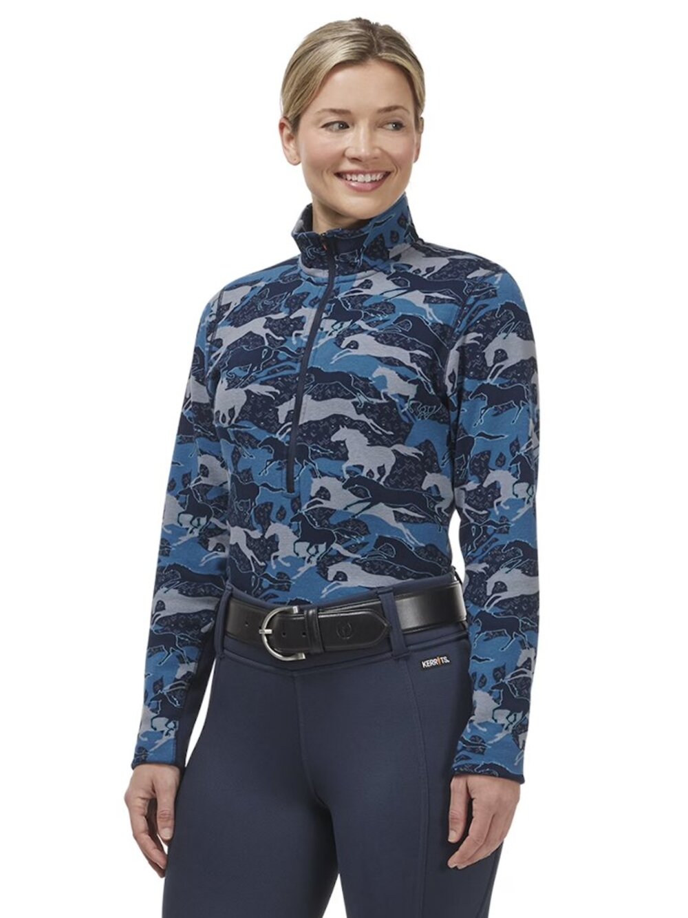 Kerrits Women's Blue Horse Plush Print Fleece Half Zip Fleece Top Size XS